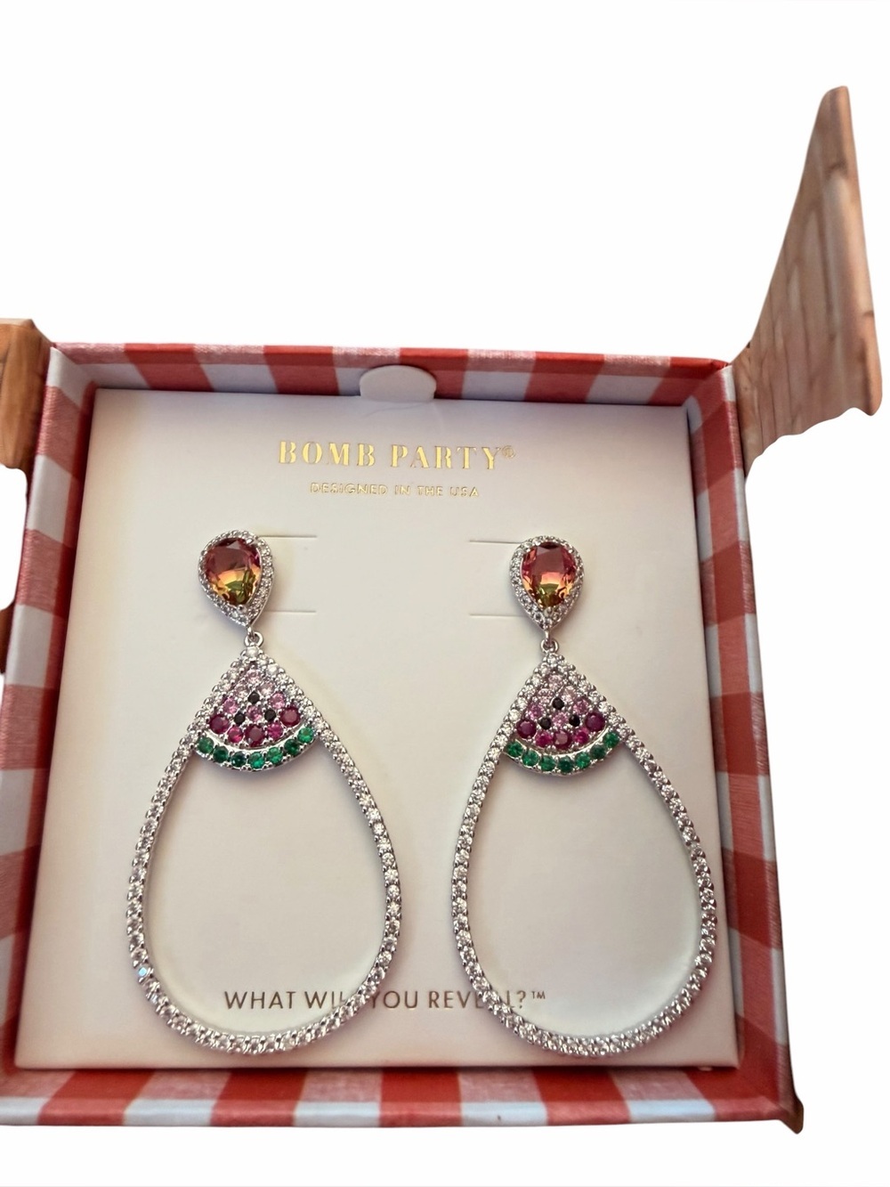 Ring Bomb Party Market Fresh Summertime Hoops Watermelon Dangle Earrings NIP
